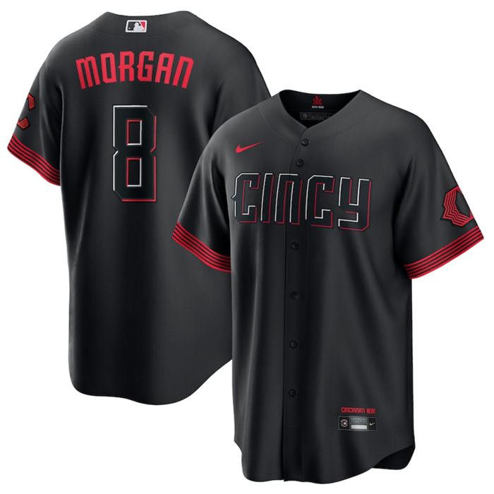 Men's Cincinnati Reds #8 Joe Morgan Black 2023 City Connect Stitched Jersey